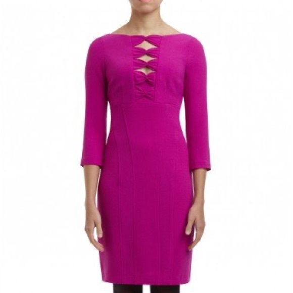 Nanette Lepore Fuchsia Pink 3/4 Sleeve Sheath Dress with Cut Out Bows Women’s 12 - Picture 1 of 7